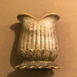 Red Wing green vase, vintage, brown/green speckling glaze on outside.